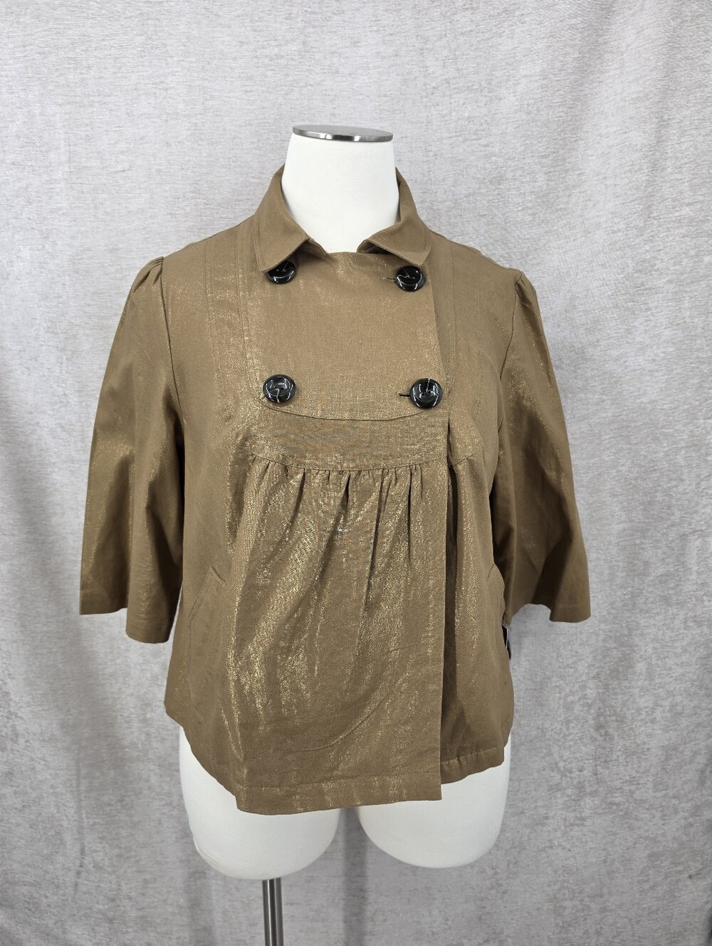 Y2K Mossimo Linen Cotton Metallic Gold Double Breasted Cropped Jacket NEW - Picture 4 of 12